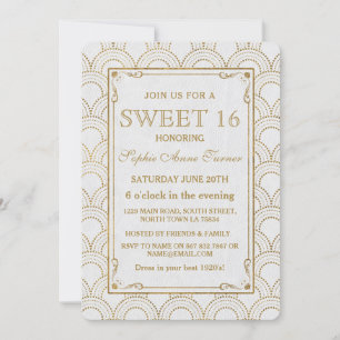 Vit Underbar Gatsby Art Deco Guld Sweet 16 Inbjuda Inbjudningar