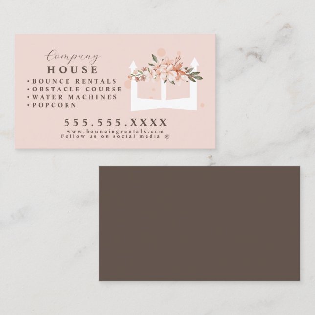 Vit Uppblåsbar Slott Hus Studs Partyuthyrning Visitkort (Fram/baksida)