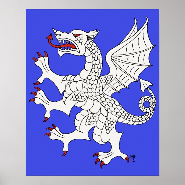 Vit upprättstående drake poster (Framsidan)