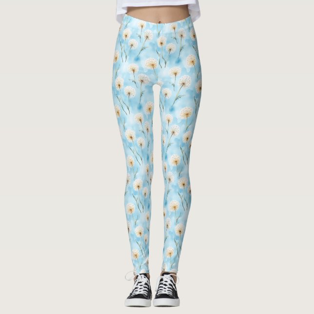 Vit utskrift av fröhuvuden för dandelion leggings (Framsida)
