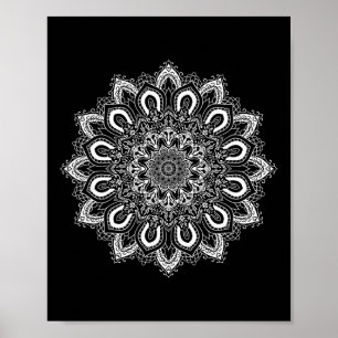 Vit utsmyckad lotusblomma yoga mandala poster