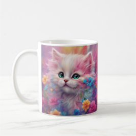 Vit, vacker fluffy-katt kaffemugg