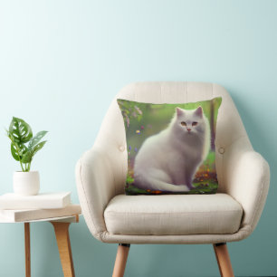 Vit, vacker fluffy-katt kudde