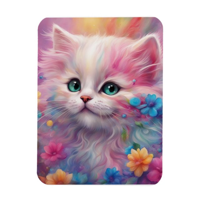 Vit, vacker fluffy-katt magnet (Vertikal)