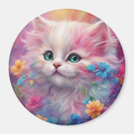 Vit, vacker fluffy-katt magnet