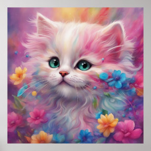 Vit, vacker fluffy-katt poster