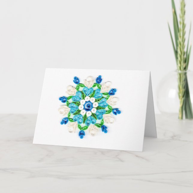 Vit, vacker Grönt med fyra blommor Kort (Framsida)