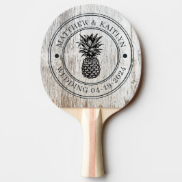 Vit Väderbiten Ananas Bröllopskrona & Namn Pingisracket