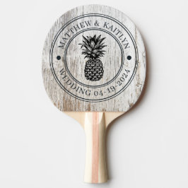Vit Väderbiten Ananas Bröllopskrona & Namn Pingisracket