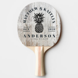 Vit Väderbiten Tropisk Ananas Bröllopskrona Pingisracket