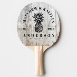 Vit Väderbiten Tropisk Ananas Bröllopskrona Pingisracket