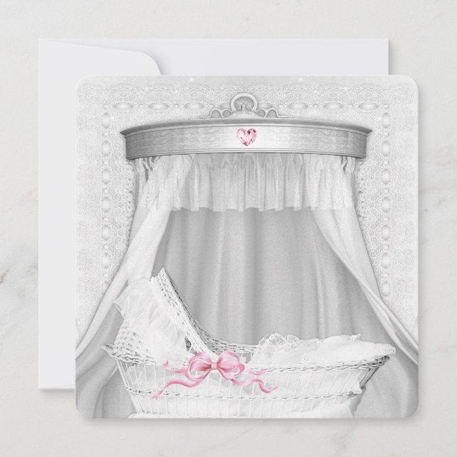 Vit vagga babyflicka shower inbjudningar (Framsida)