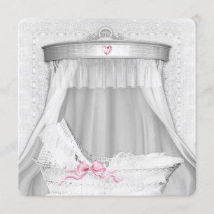 Vit vagga babyflicka shower inbjudningar