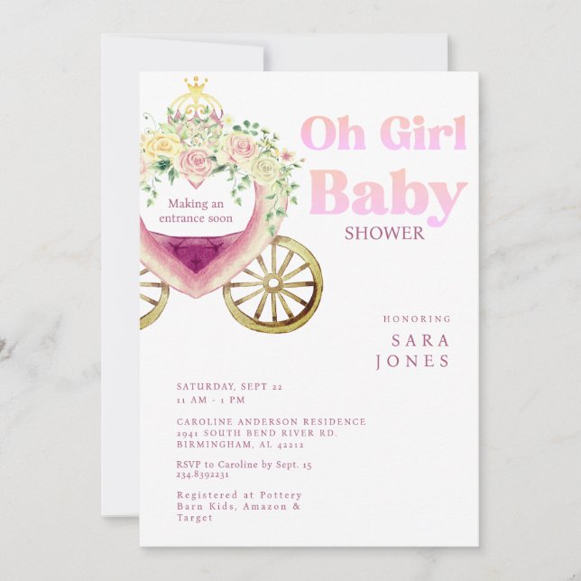 Vit vagn gör entré snart Baby Shower Inbjudningar (Framsida)