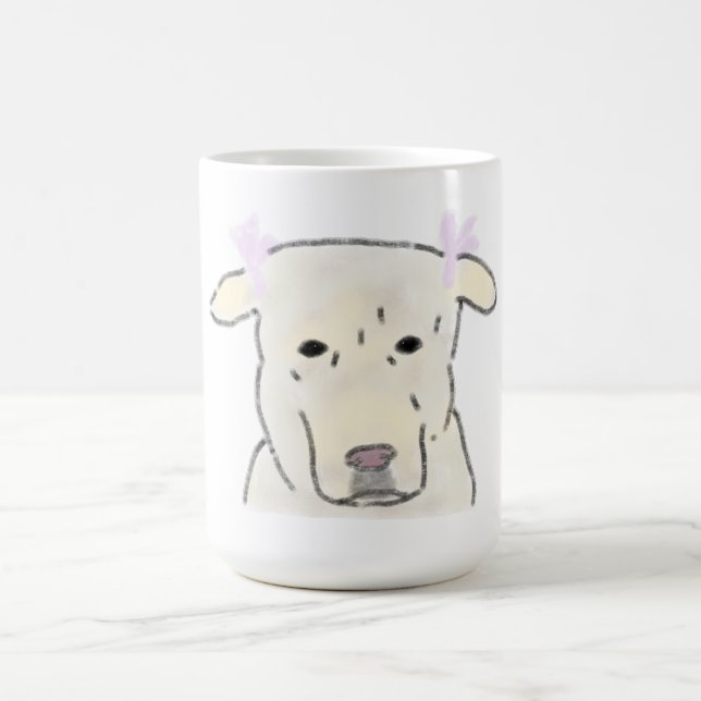 Vit valp huvud med rosa slingor kaffemugg (Center)