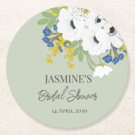 Vit vårblomsterbukett bröllopsfest underlägg papper rund