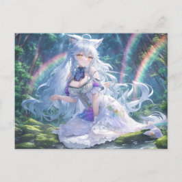 Vit Varg Anime Girl-vykort | Fantasy Anime Art Vykort