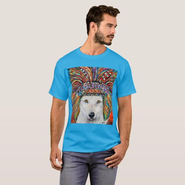 Vit Varg Art T Shirt (Hel framsida)