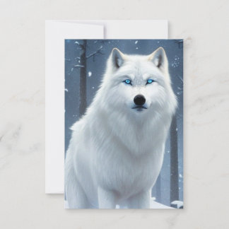 Vit Varg Blue Öga Original Fantasy Art Tack Kort
