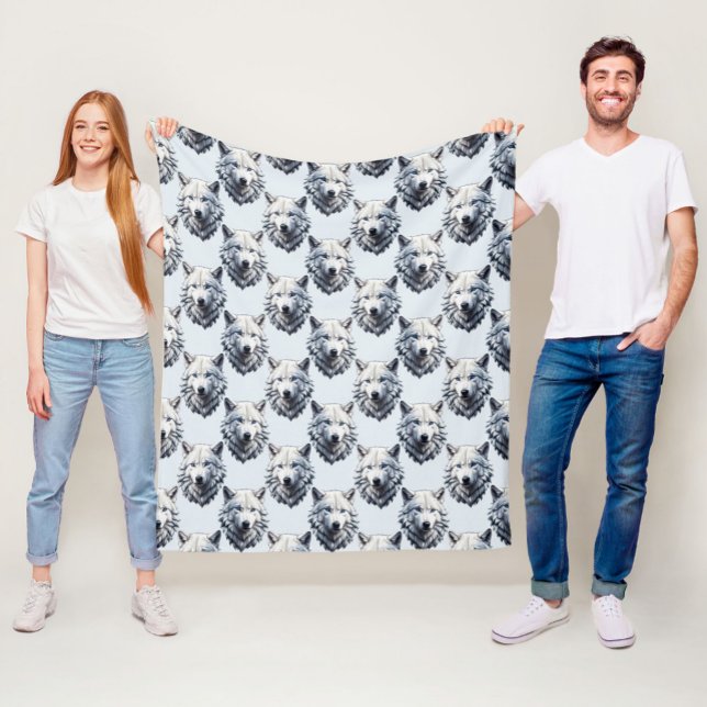 Vit Varg huvud Mönster Design - vit Fleecefilt (Skapare uppladdad)
