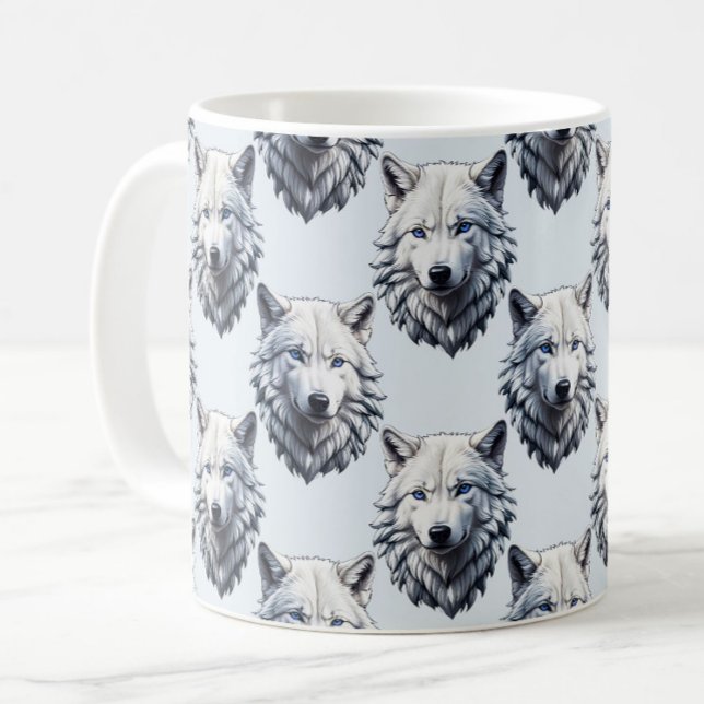 Vit Varg huvud Mönster Design - vit Kaffemugg (Skapare uppladdad)