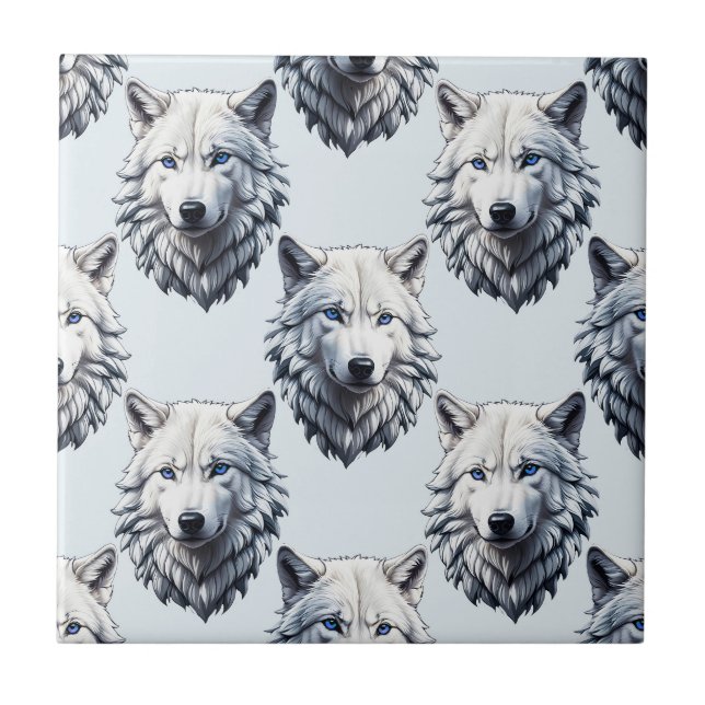 Vit Varg huvud Mönster Design - vit Kakelplatta (Framsidan)