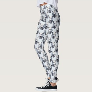 Vit Varg huvud Mönster Design - vit Leggings