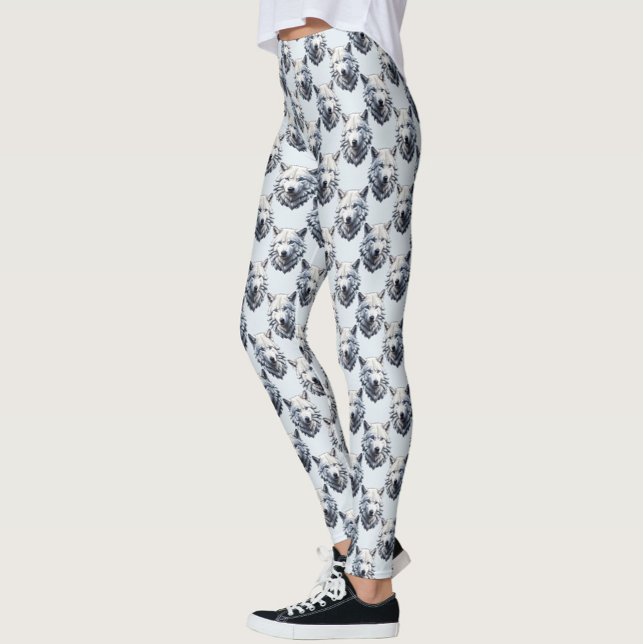 Vit Varg huvud Mönster Design - vit Leggings (Skapare uppladdad)
