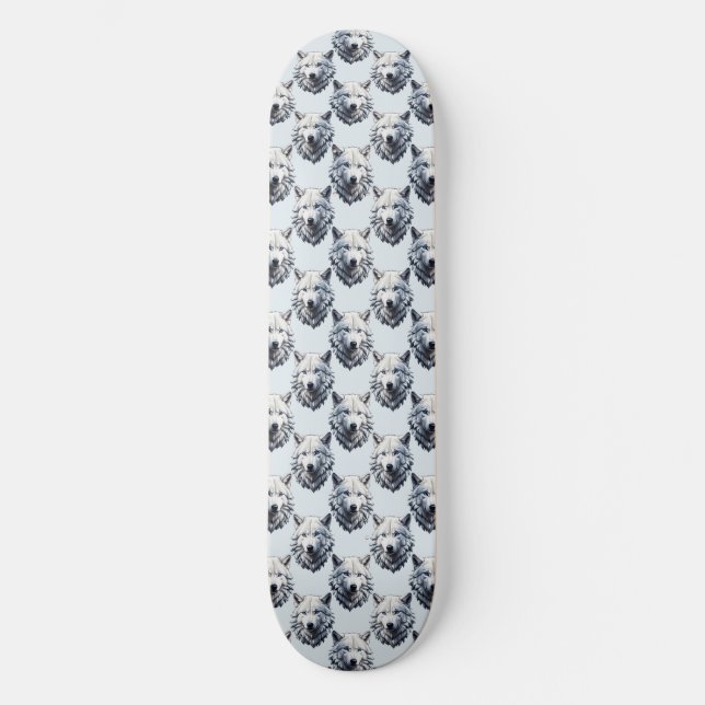 Vit Varg huvud Mönster Design - vit Mini Skateboard Bräda 18,5 Cm (Framsida)