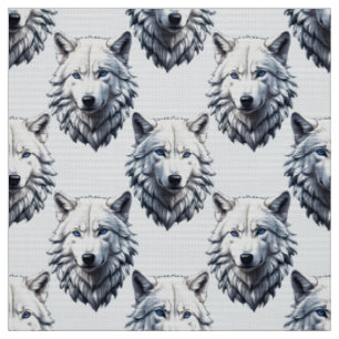 Vit Varg huvud Mönster Design - vit Tyg