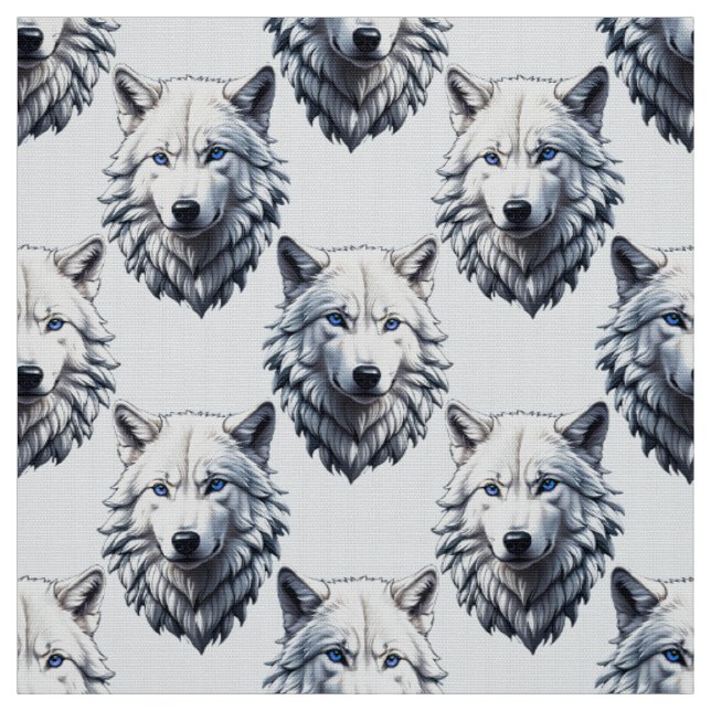 Vit Varg huvud Mönster Design - vit Tyg (Provkarta)