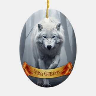 Vit Varg i Foggy Forest Julgransprydnad Keramik