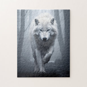 Vit Varg i Foggy Forest Pussel