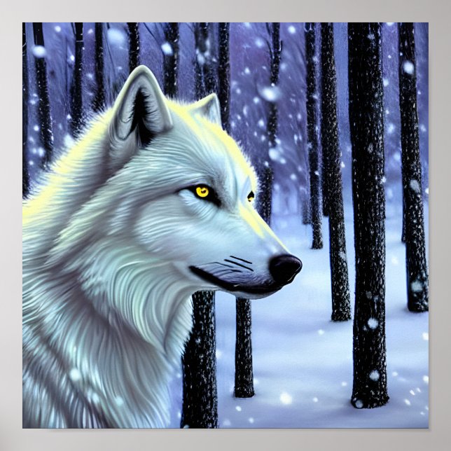 Vit Varg i Snö Poster (Framsidan)
