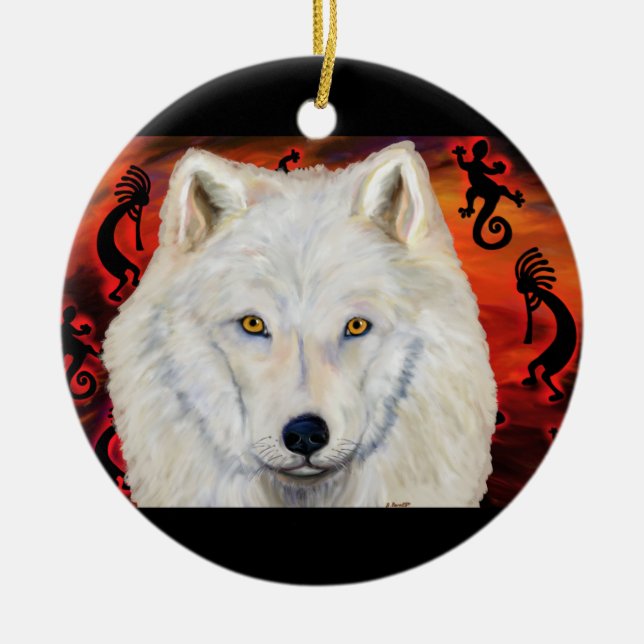 Vit Varg Julgransprydnad Keramik (Framsidan)