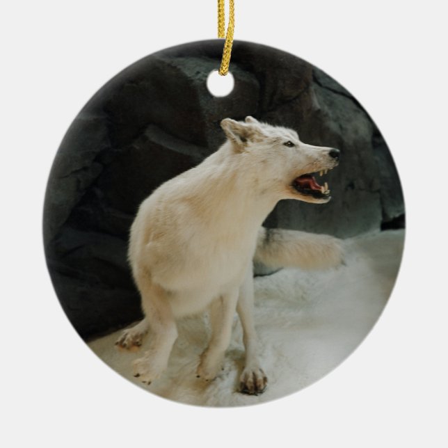 Vit Varg Julgransprydnad Keramik (Framsidan)