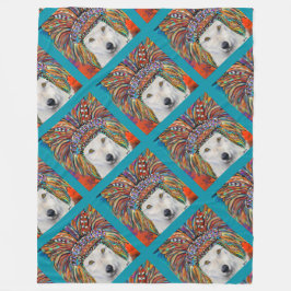 Vit Varg Konst Fleecefilt