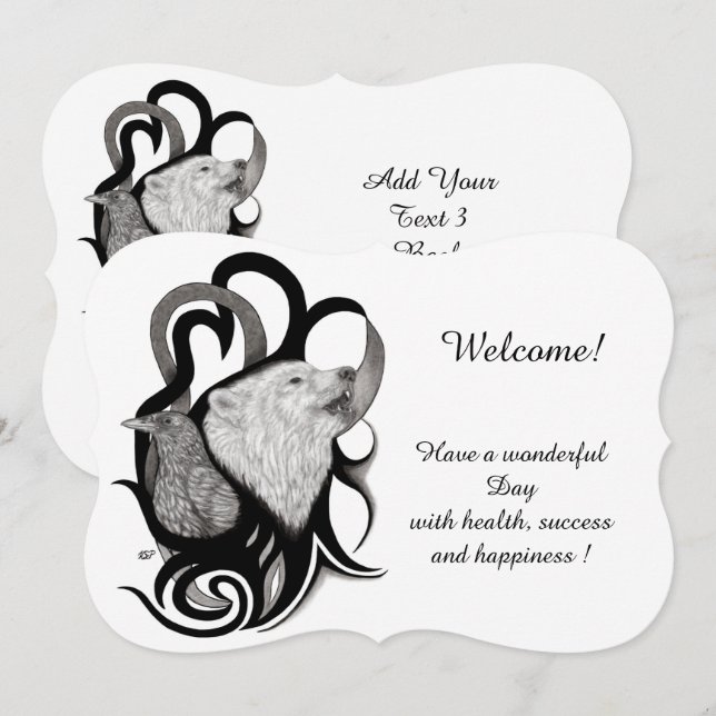 Vit Varg med hål, lägg till text Inbjudningar (Fram/baksida)