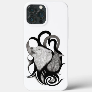 Vit Varg med Raven Tribal Art