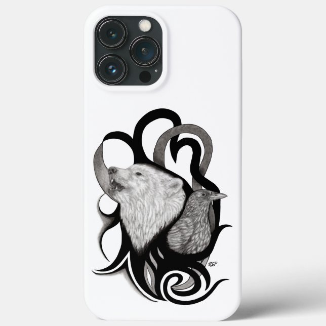 Vit Varg med Raven Tribal Art (Baksida)
