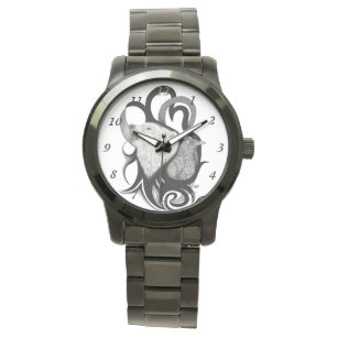 Vit Varg med Raven Tribal Art Armbandsur