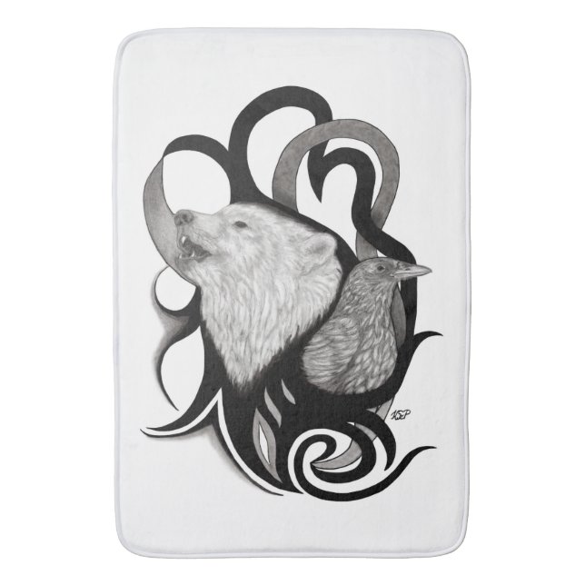 Vit Varg med Raven Tribal Art Badrumsmatta (Framsidan (Vertikal))