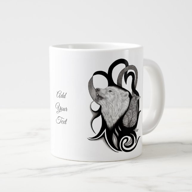 Vit Varg med Raven Tribal Art Jumbo Mugg (Framsida höger)