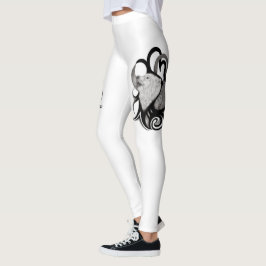 Vit Varg med Raven Tribal Art Leggings