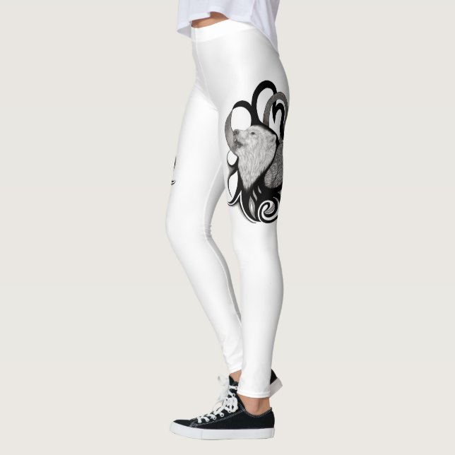 Vit Varg med Raven Tribal Art Leggings (Vänster)