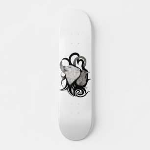 Vit Varg med Raven Tribal Art Mini Skateboard Bräda 18,5 Cm