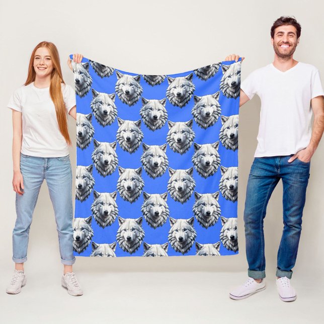 Vit Varg Mönster Design Blue Fleecefilt (Skapare uppladdad)