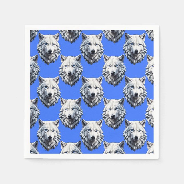Vit Varg Mönster Design Blue Pappersservett (Framsidan)