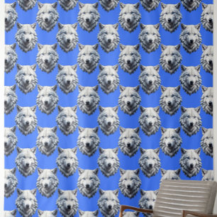 Vit Varg Mönster Design Blue Tyg