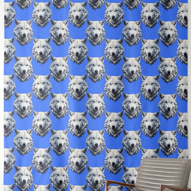 Vit Varg Mönster Design Blue Tyg (Skapare uppladdad)